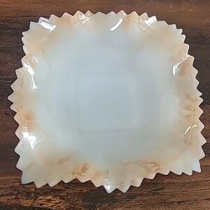 Vintage Lusterware Candy Trinket Dish Ruffled Sawtooth Diamond cut milk glass 7"